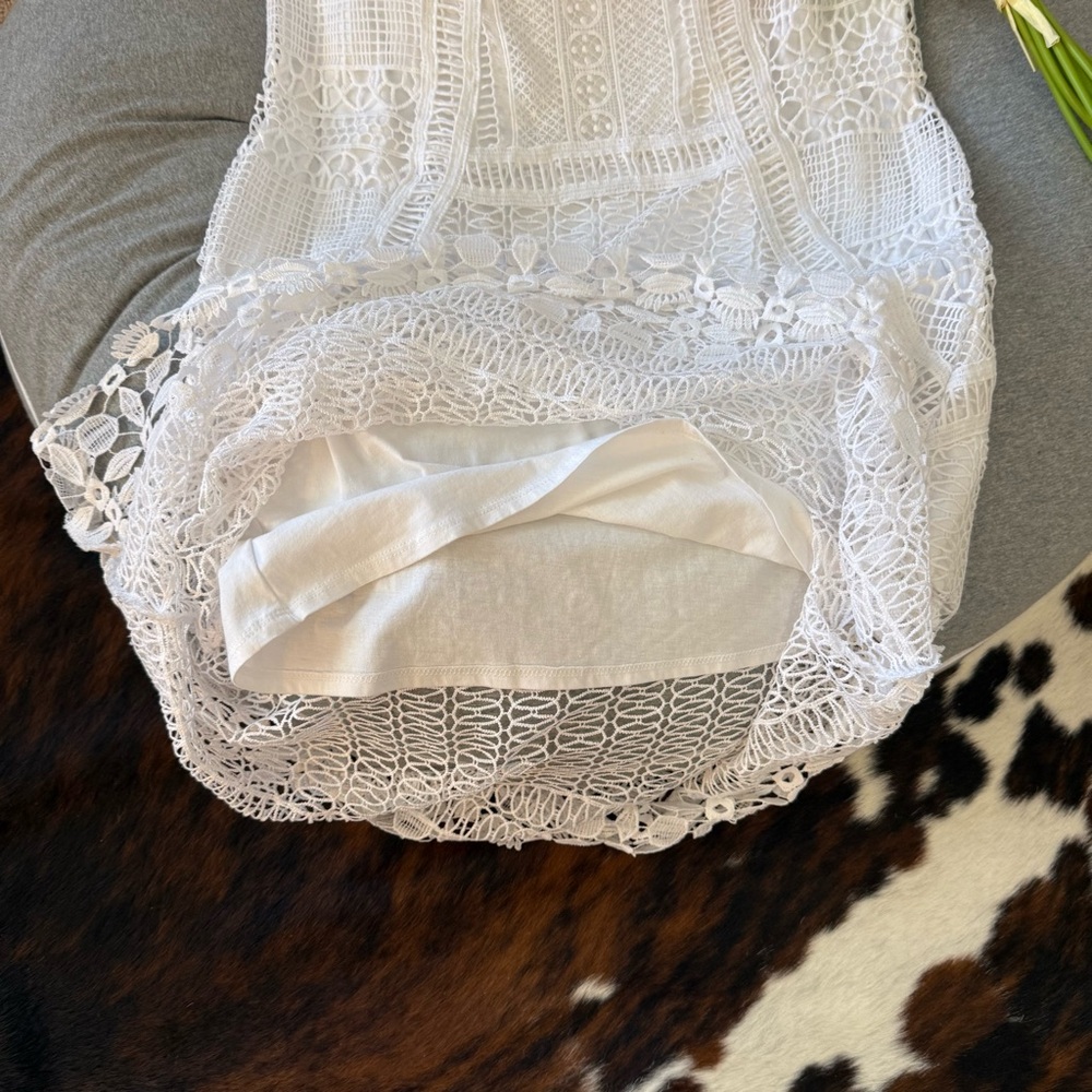 NEW-XCVI Bohemian Semi-Sheer White Open Crochet Maxi Skirt with Partial Liner-M - Picture 6 of 12